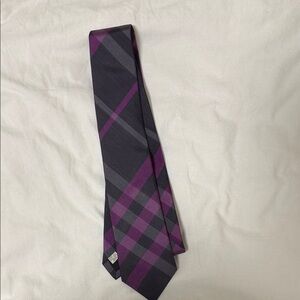 Burberry Purple and Gray Plaid Silk Tie